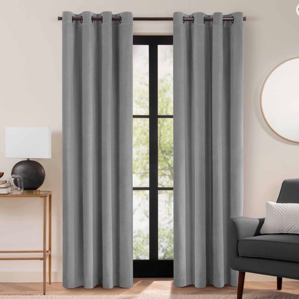 The Company Store 100% Cotton Velvet Grommet Curtains - dusty gray
